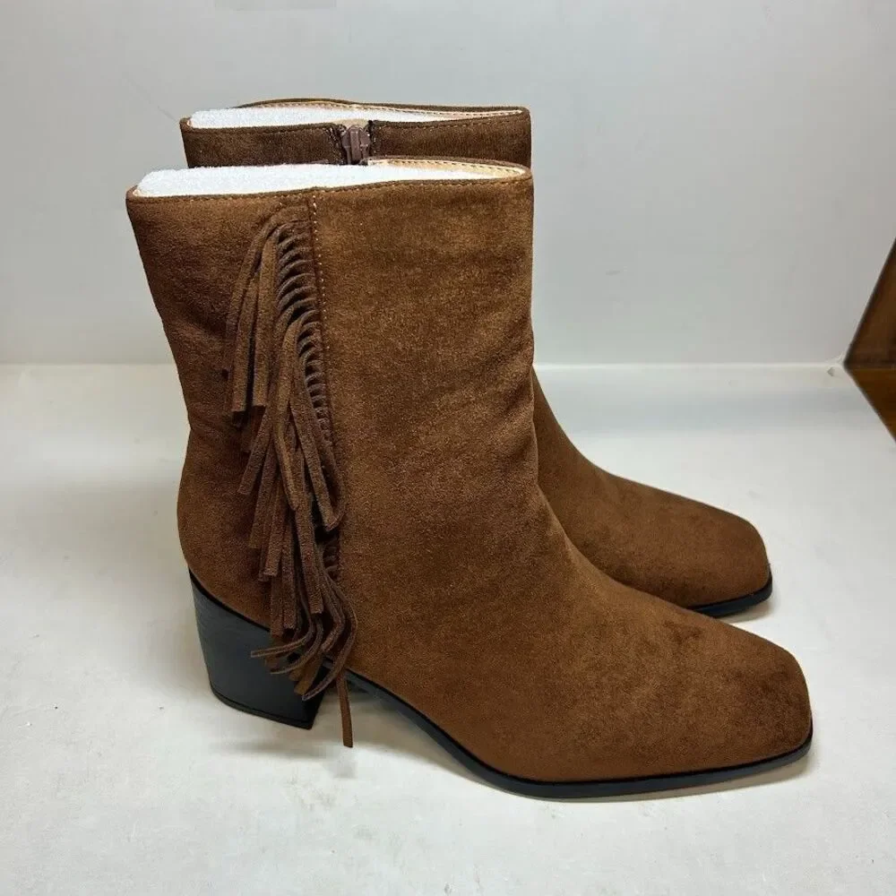 Journee Collection Womens 9 M Brown Noriah Zip Up Ankle Booties NIB RZ4